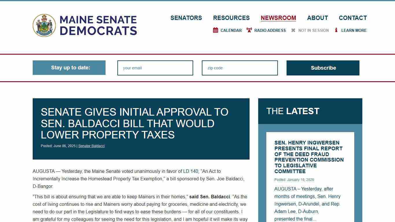 Senate gives initial approval to Sen. Baldacci bill that would lower property taxes - Maine Senate Democrats