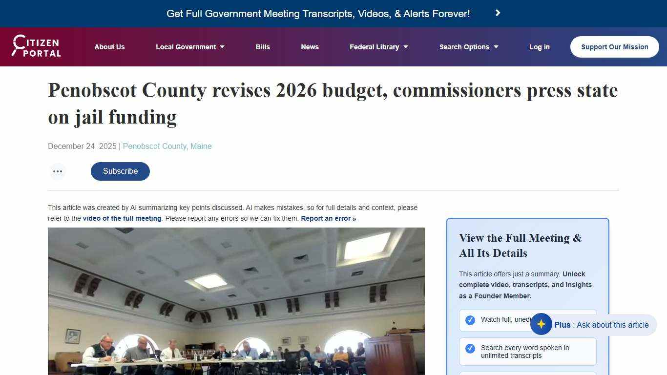 CitizenPortal.ai - Penobscot County revises 2026 budget, commissioners press state on jail funding